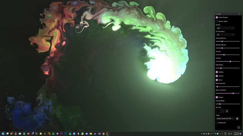 Interactive fluid simulation with customizable physics parameters panel