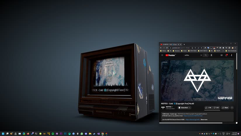 YouTube video streaming as desktop wallpaper through retro TV 3D model